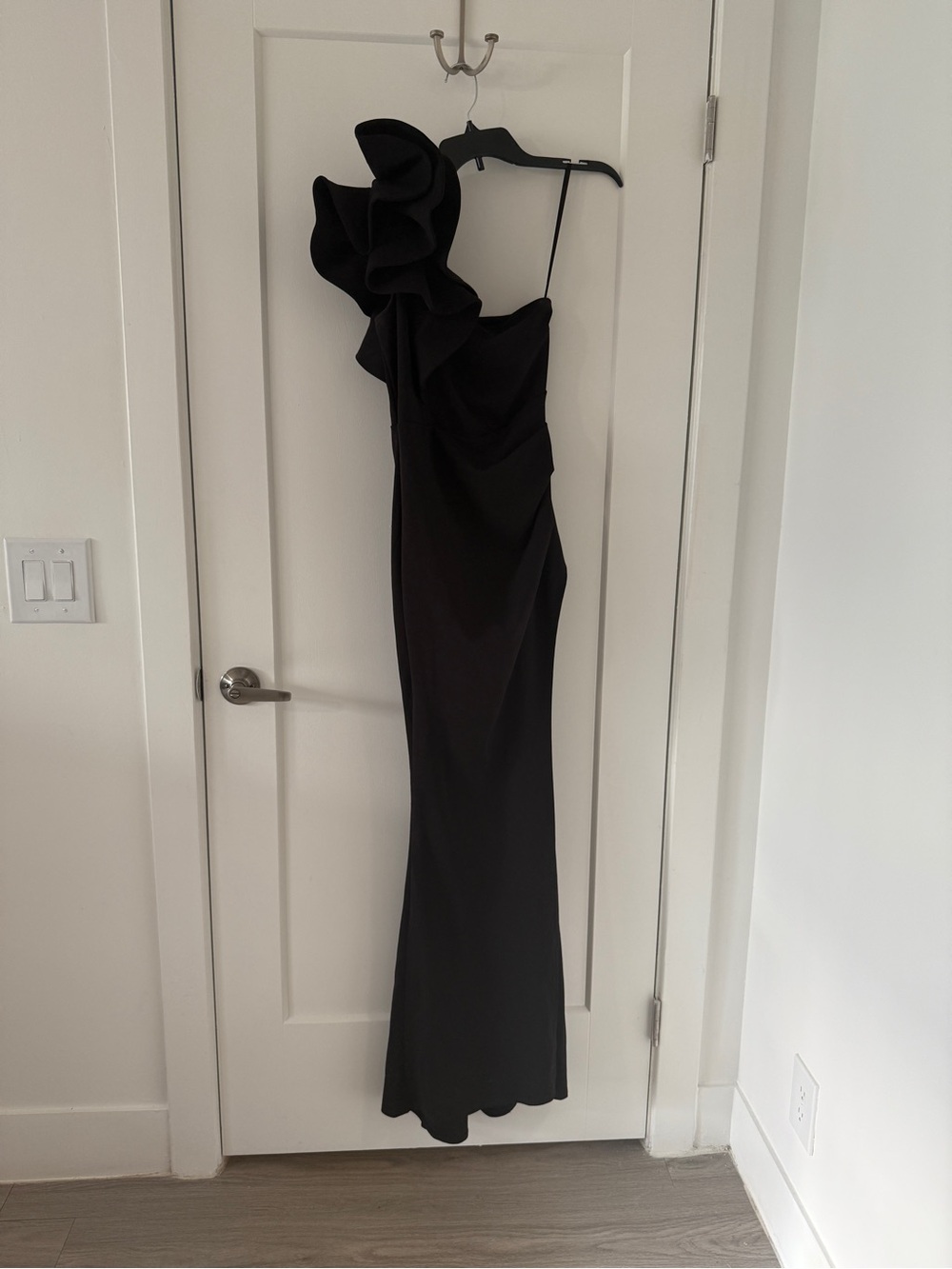 Windsor Black One-Shoulder Ruffle Gown